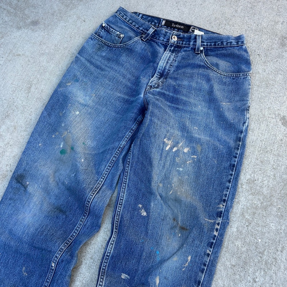 Levis SilverTab Baggy Paint Splatter Distressd Jeans 33x32 Y2K 90s Faded Denim